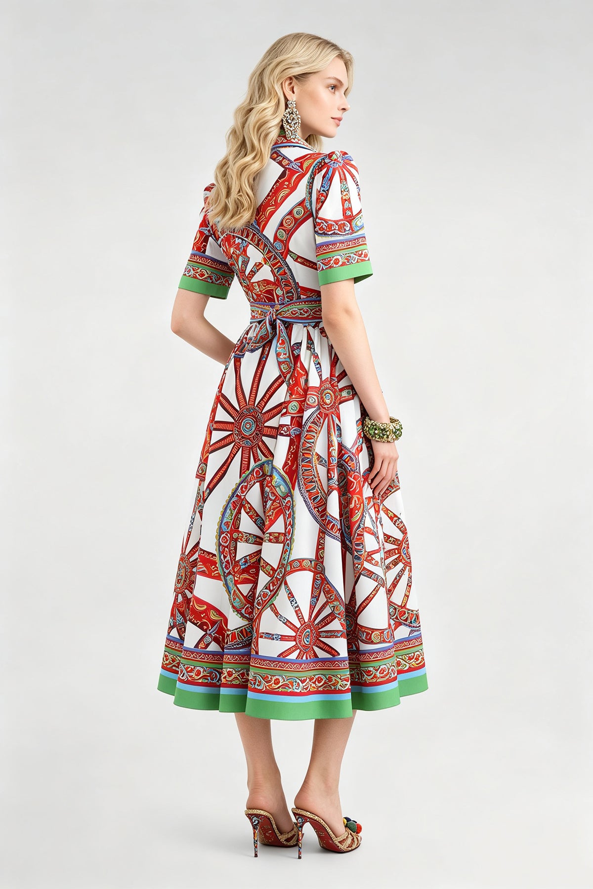 Women's Printed Blouse And A-Line Dress Set