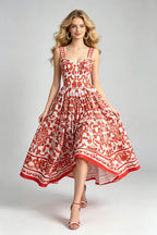 Women's Printed Sweetheart A-Line Midi Dress