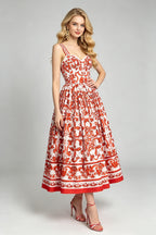 Women's Printed Sweetheart A-Line Midi Dress