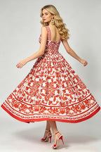 Women's Printed Sweetheart A-Line Midi Dress
