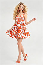 Women's Retro Floral Print Sweetheart Mini Dress