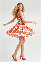 Women's Retro Floral Print Sweetheart Mini Dress