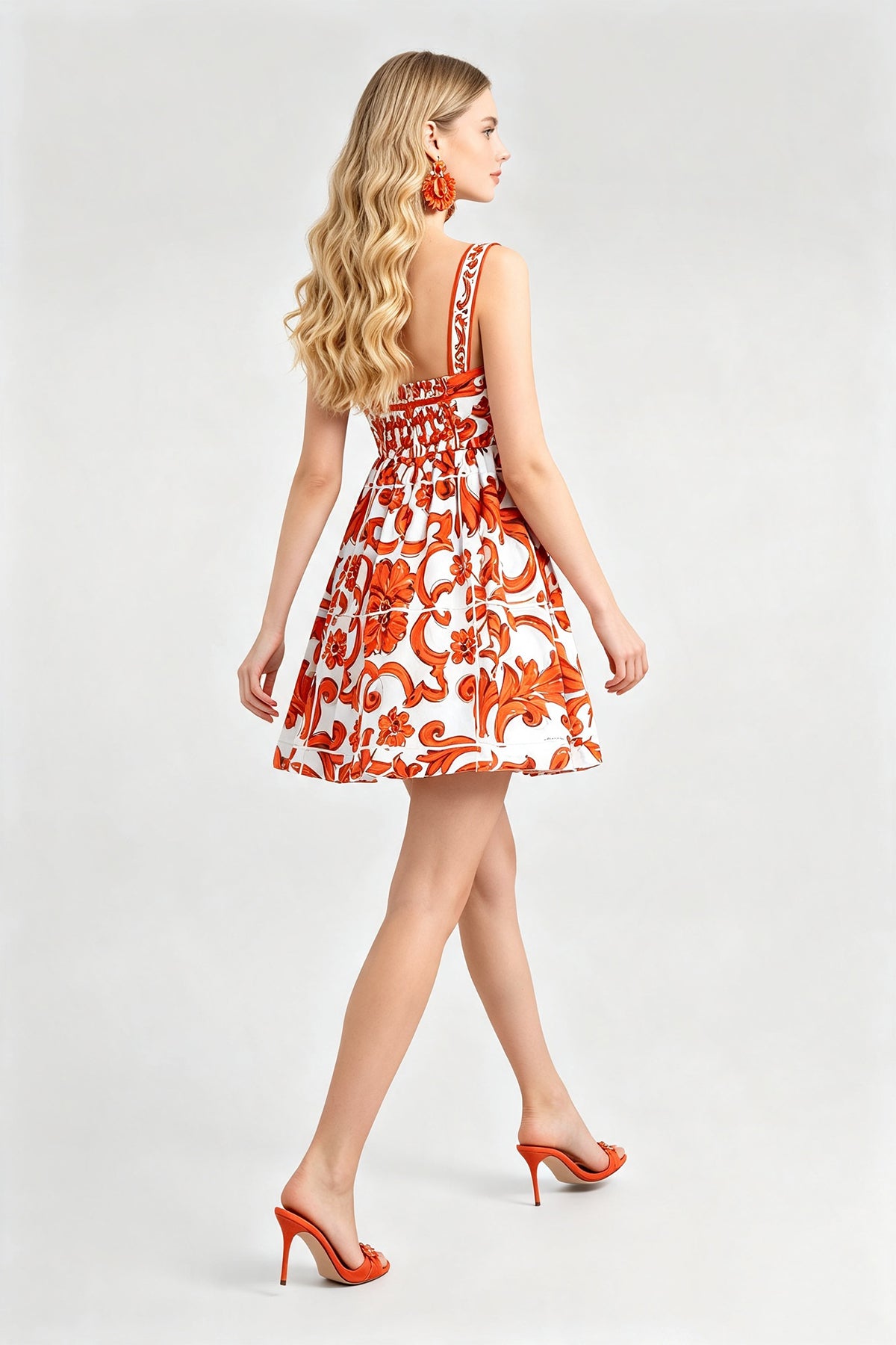 Women's Retro Floral Print Sweetheart Mini Dress