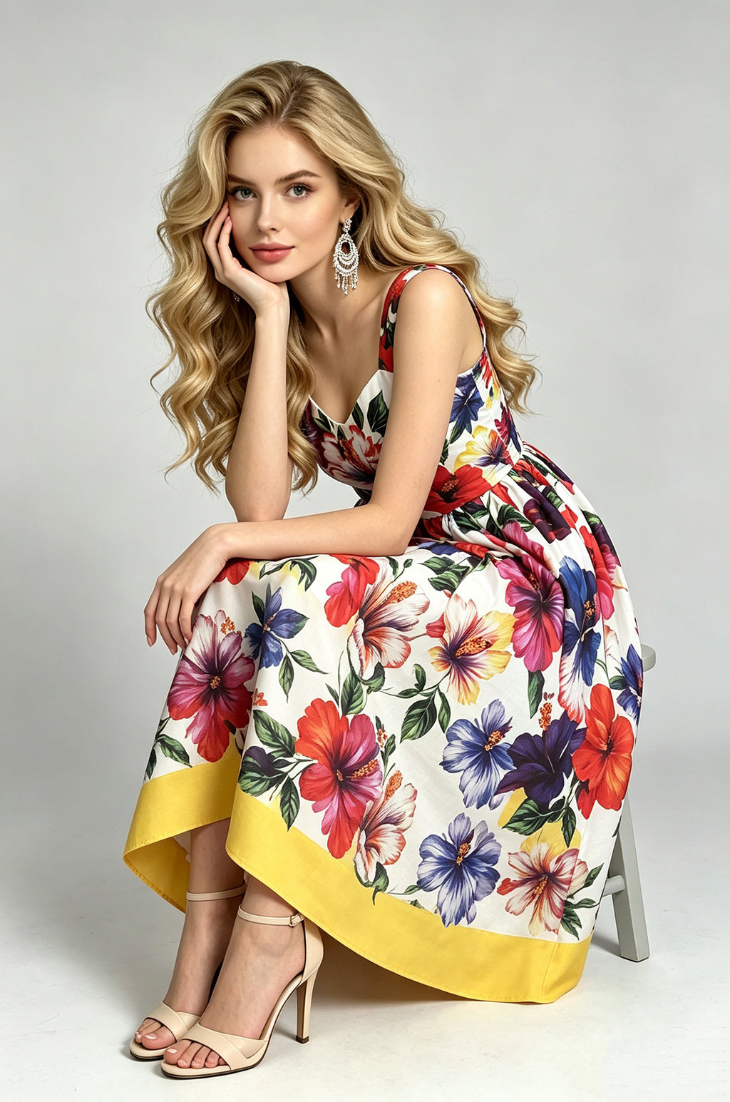Women's Printed Sweetheart A-Line Midi Dress