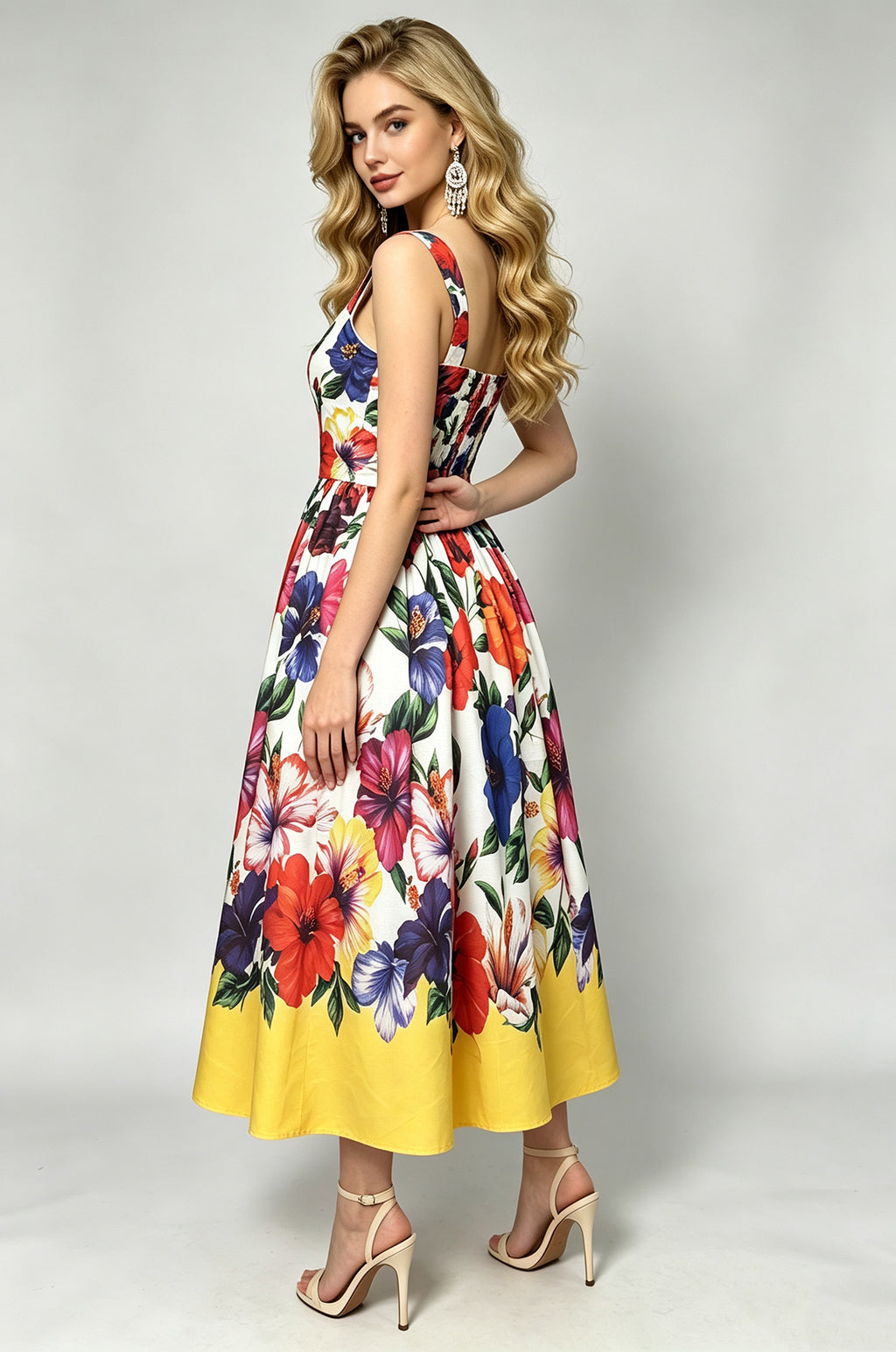 Women's Printed Sweetheart A-Line Midi Dress