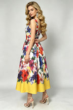 Women's Printed Sweetheart A-Line Midi Dress