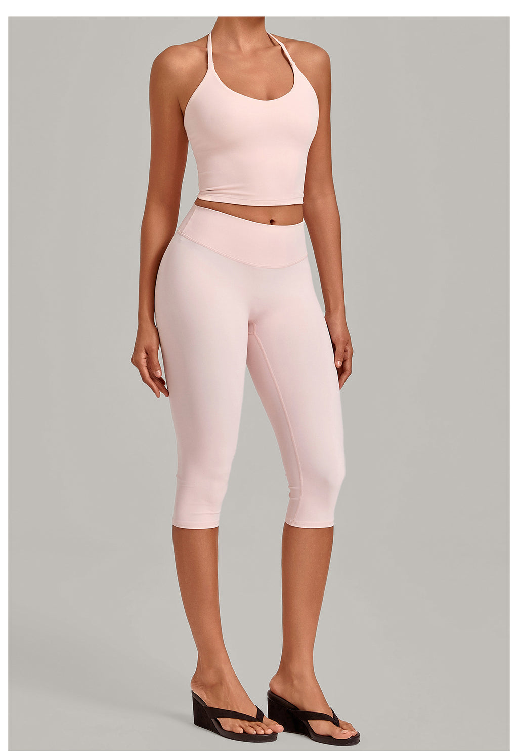 Tight Halter Yoga Suit High Elastic Cropped Pants Workout Exercise Outfit
