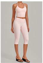 Tight Halter Yoga Suit High Elastic Cropped Pants Workout Exercise Outfit