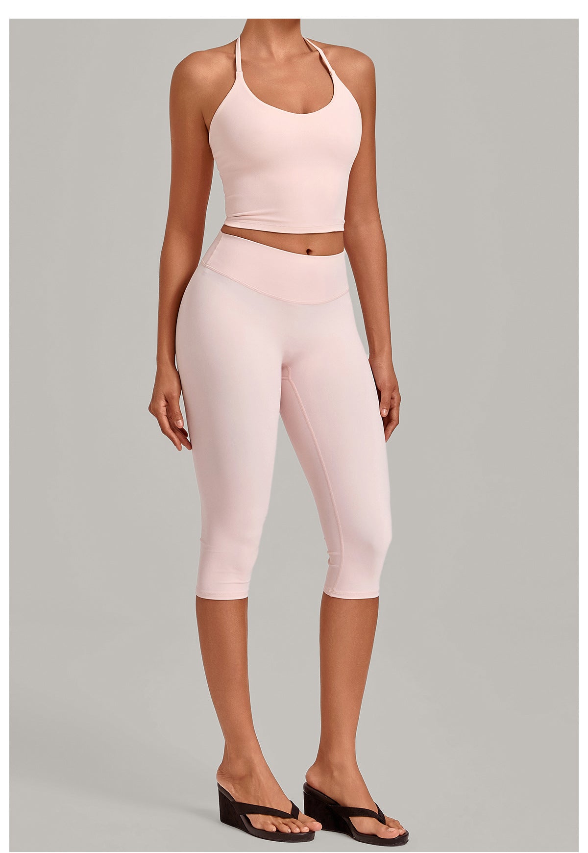 Tight Halter Yoga Suit High Elastic Cropped Pants Workout Exercise Outfit
