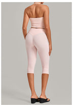 Tight Halter Yoga Suit High Elastic Cropped Pants Workout Exercise Outfit