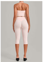 Tight Halter Yoga Suit High Elastic Cropped Pants Workout Exercise Outfit