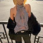 Women's Sheer Lace Halter Crop Top