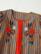 Women Clothing Special Interest Striped Floral Embroidered Crew Neck Coat