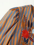 Women Clothing Special Interest Striped Floral Embroidered Crew Neck Coat