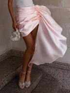 Women's Satin Asymmetric Ruffle Mini Skirt