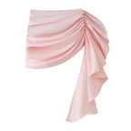 Women's Satin Asymmetric Ruffle Mini Skirt