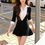 Women's Collared Pleated Two-Piece Dress Set