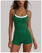 Halter Backless Yoga Bodysuit Color Contrast Patchwork Women Slim Fit Hip Raise Fitness Sports Romper
