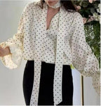 Women's Polka Dot Ribbon Bow Blouse