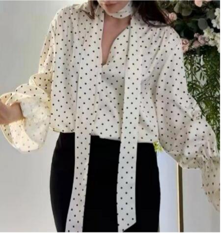 Women's Polka Dot Ribbon Bow Blouse