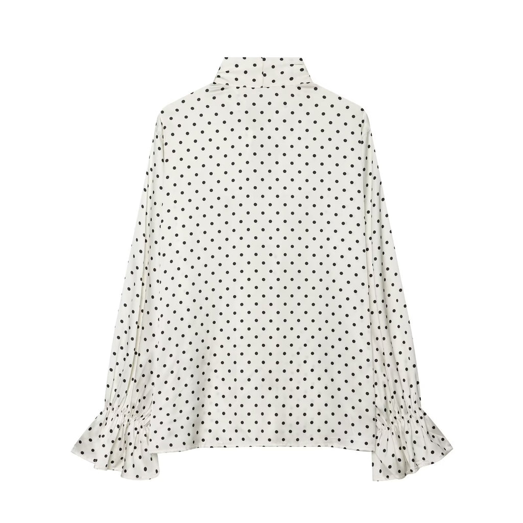 Women's Polka Dot Ribbon Bow Blouse