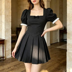 Women's French Puff-Sleeve Square-Neck Mini Dress