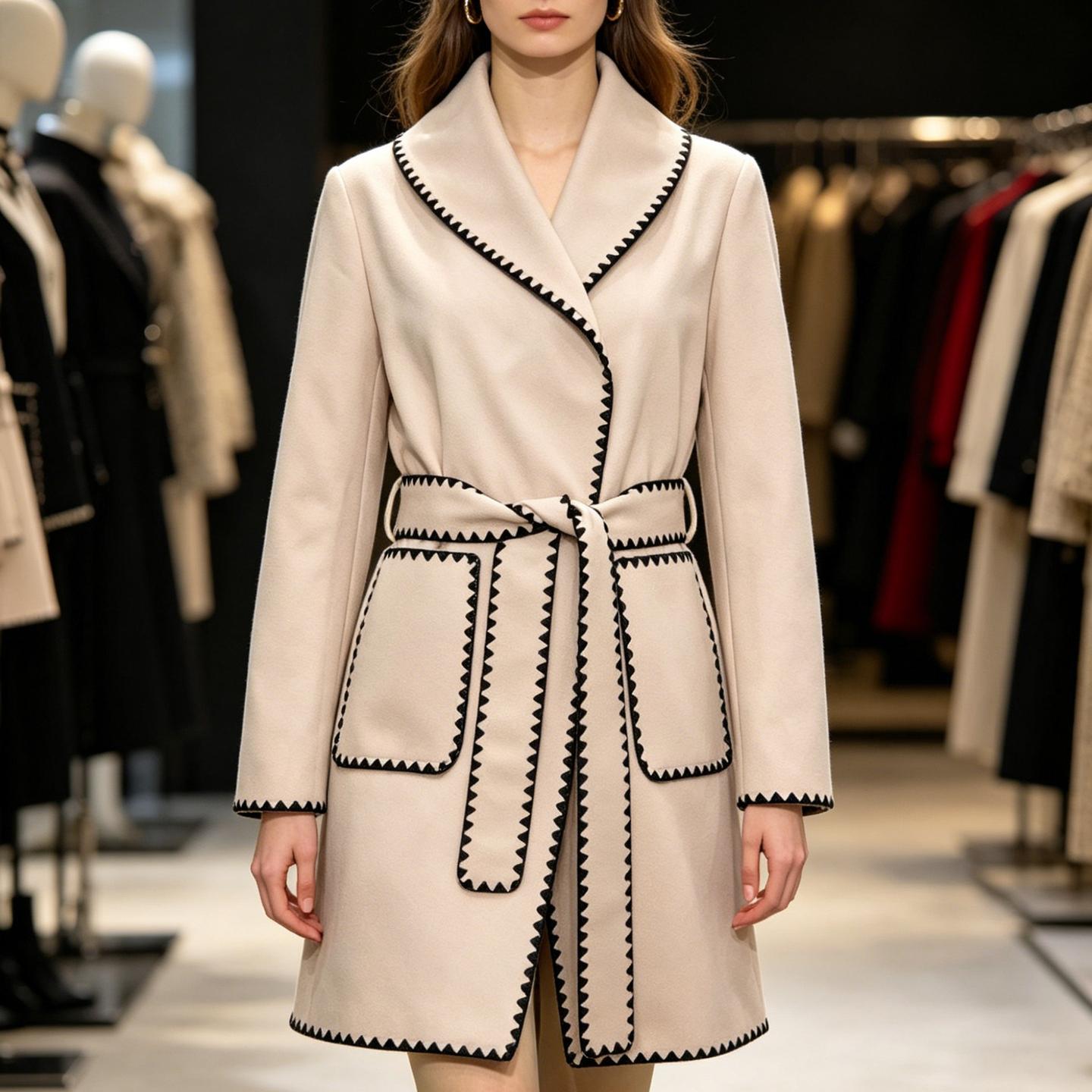 Women's Contrast-Trim Wool-Look Coat