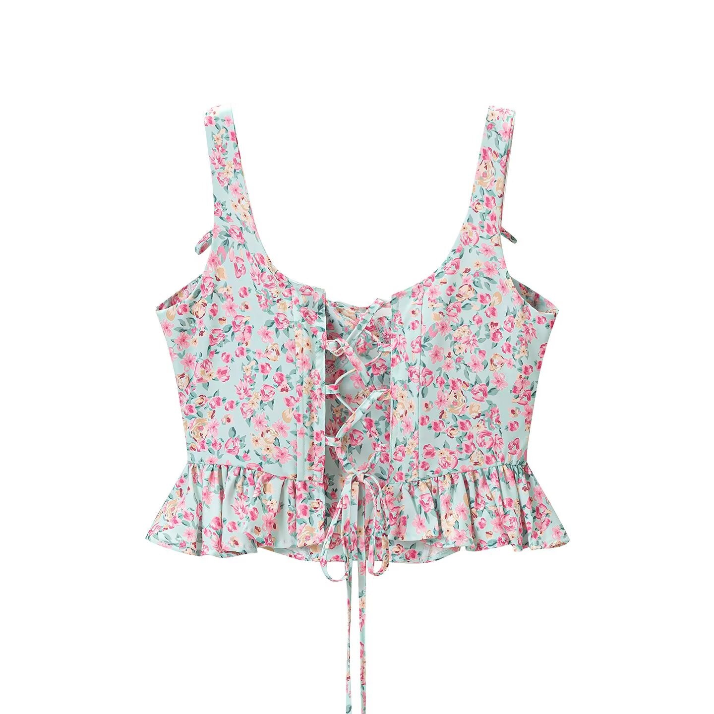 Women's Floral Lace-Up Strapless Top