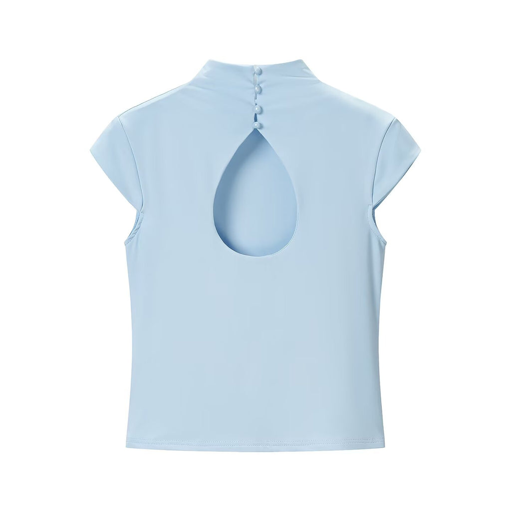 Women's Lace-Stitching Stand-Collar T-Shirt