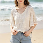Women's Jacquard Embroidered V-Neck Blouse