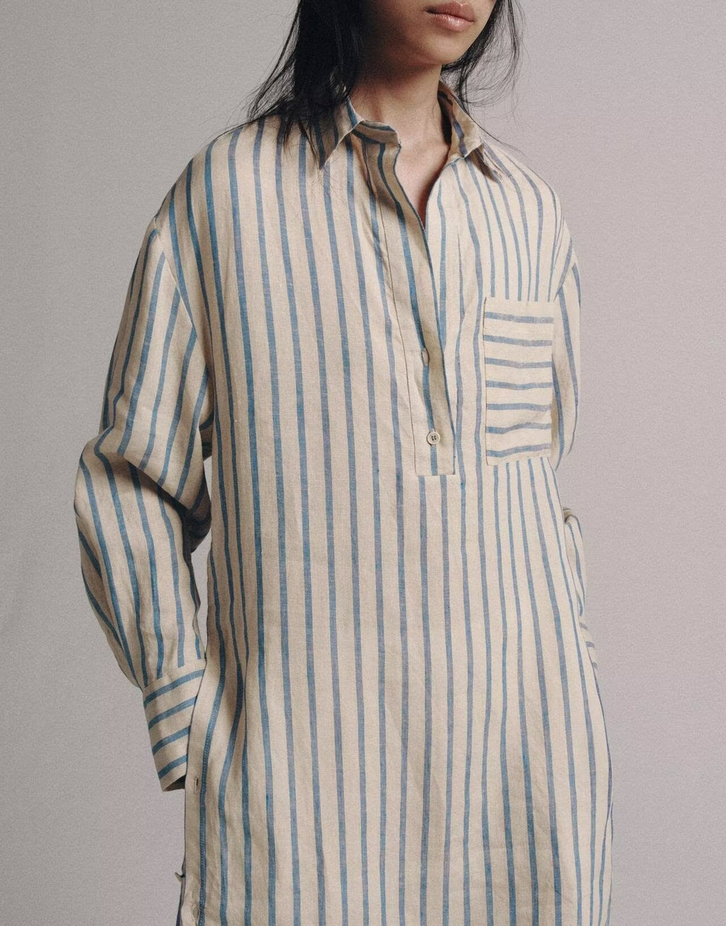 Women's Striped Linen Shirt Dress