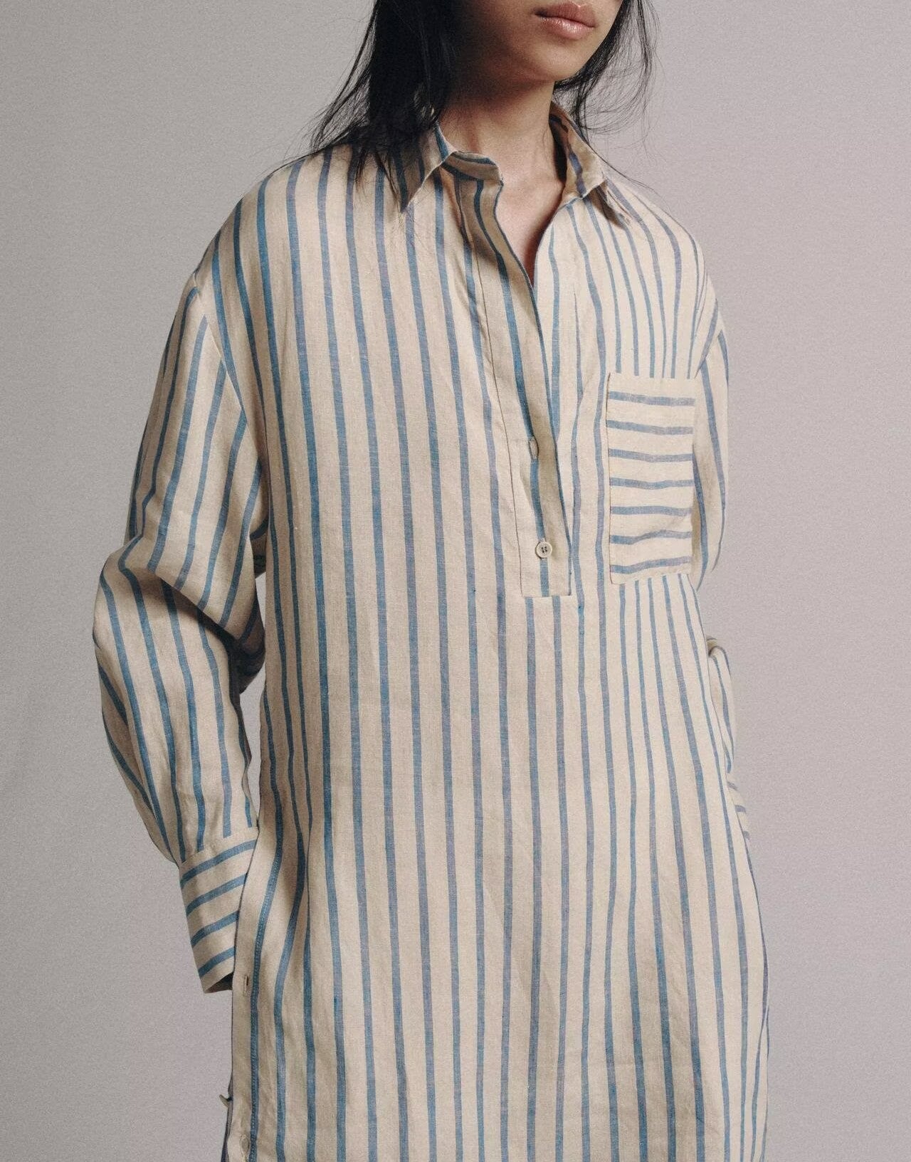 Women's Striped Linen Shirt Dress
