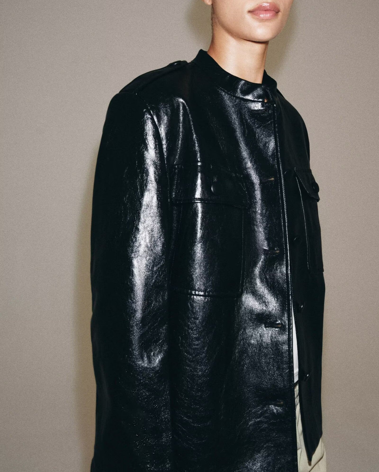 Women's Leather-Look Belted Jacket