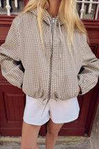 Women's Plaid Hooded Lace-Up Jacket
