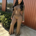 Women's Striped Long-Sleeve Wide-Leg Jumpsuit