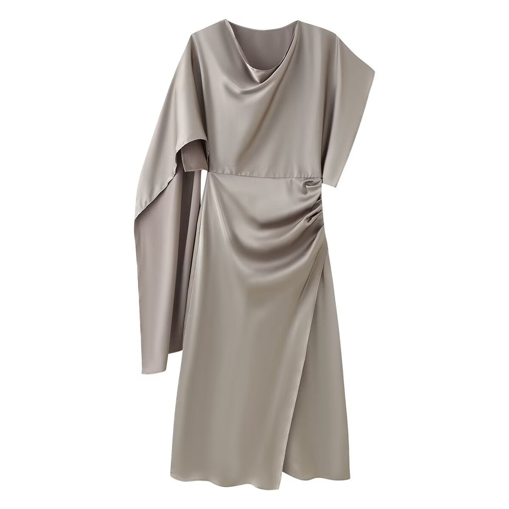 Women's Satin-Texture Asymmetric Midi Dress