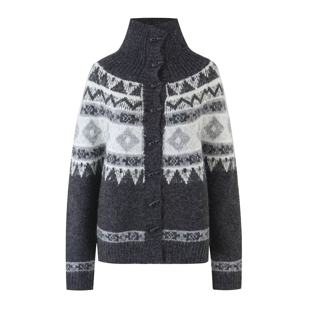 Women's Contrast-Color Jacquard Knit Cardigan
