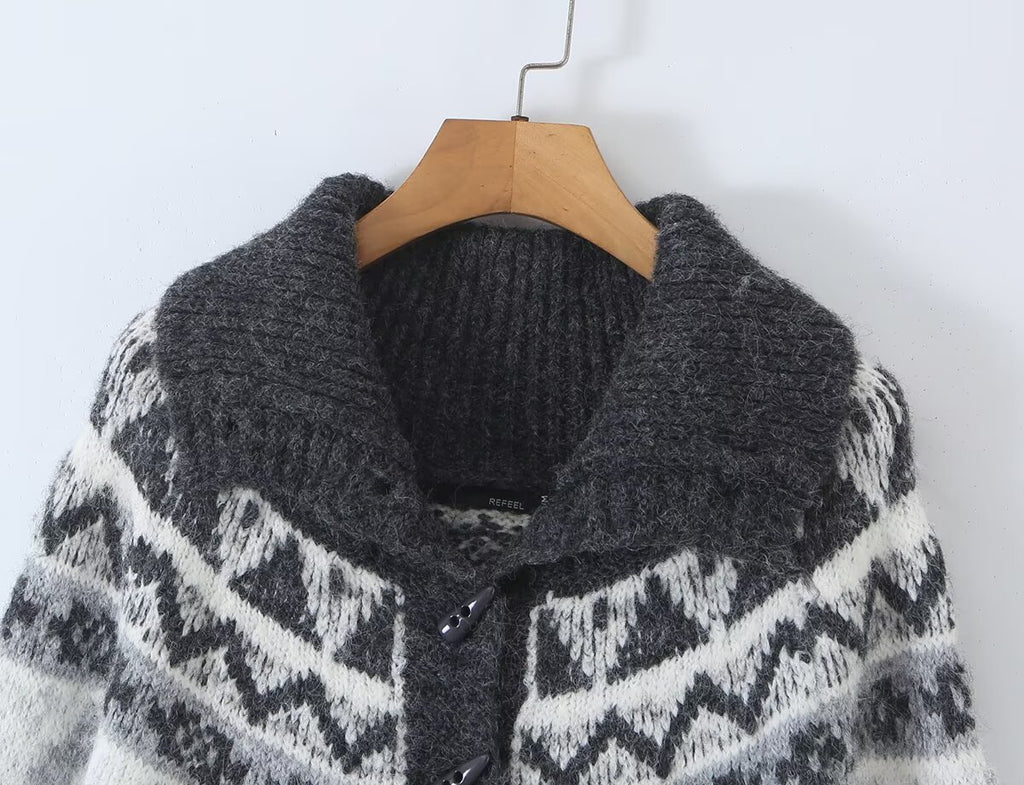 Women's Contrast-Color Jacquard Knit Cardigan