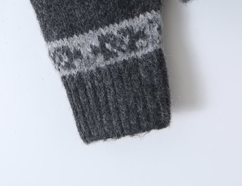Women's Contrast-Color Jacquard Knit Cardigan