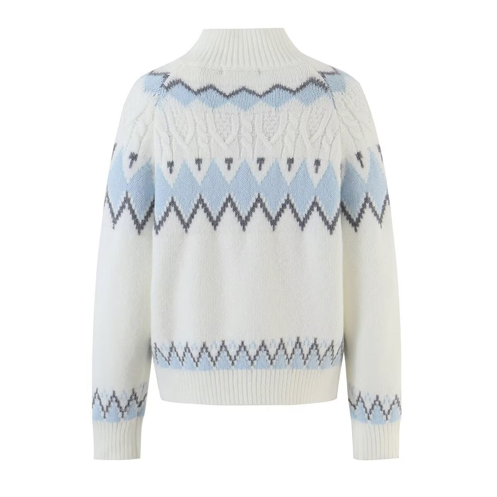 Women's Retro Jacquard Zip-Up Cardigan