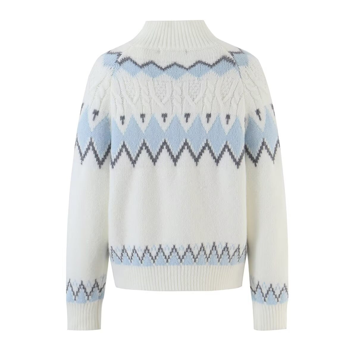 Women's Retro Jacquard Zip-Up Cardigan