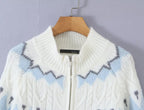 Women's Retro Jacquard Zip-Up Cardigan