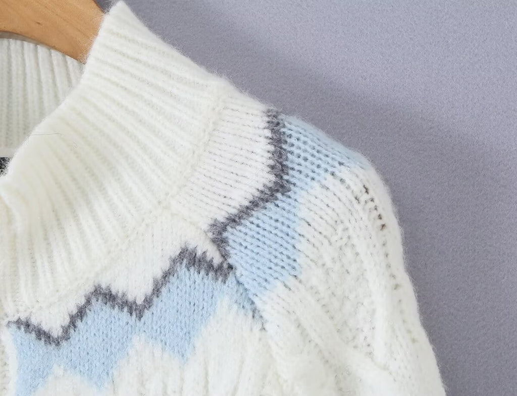 Women's Retro Jacquard Zip-Up Cardigan
