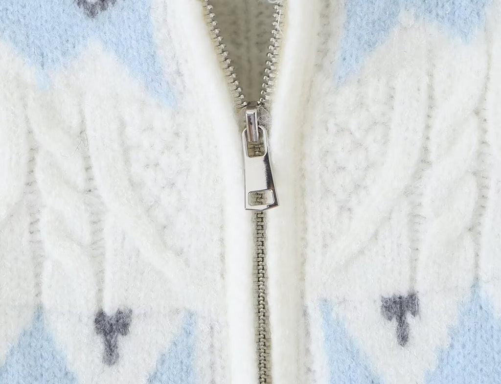Women's Retro Jacquard Zip-Up Cardigan