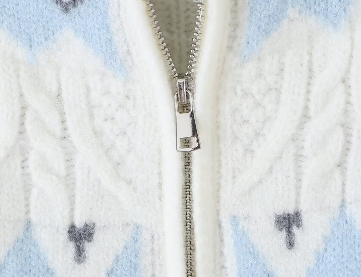 Women's Retro Jacquard Zip-Up Cardigan
