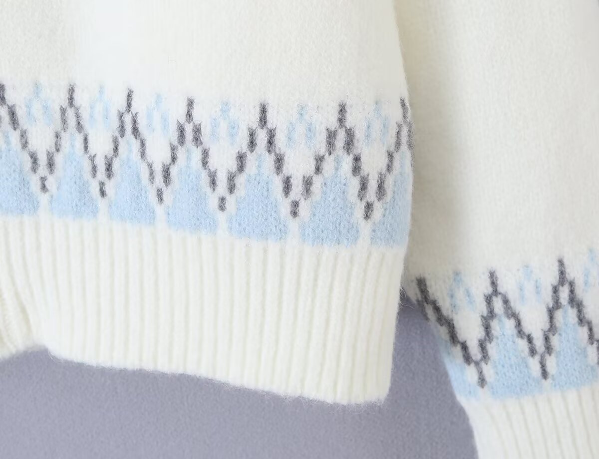 Women's Retro Jacquard Zip-Up Cardigan