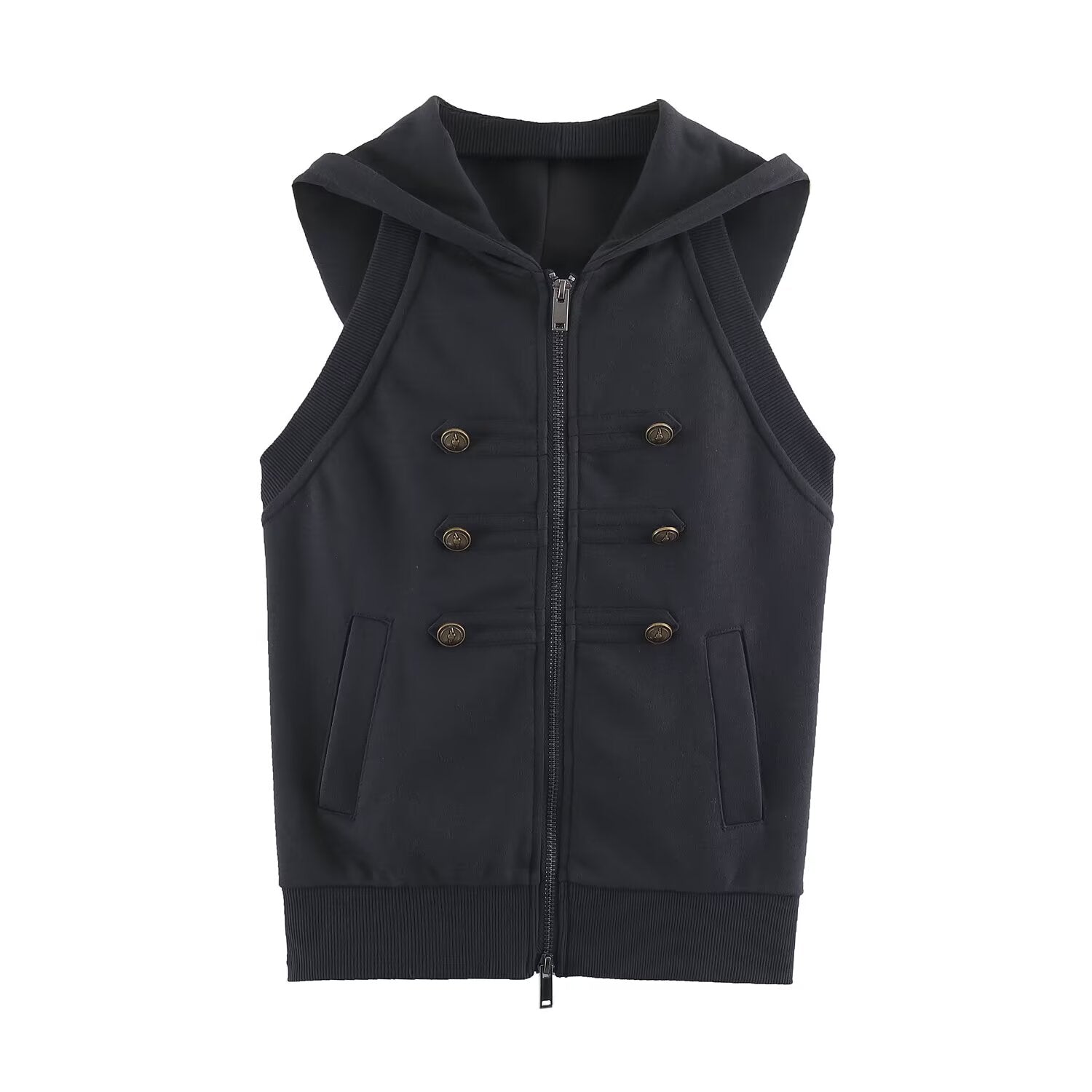 Women's Hooded Double-Breasted Sleeveless Vest