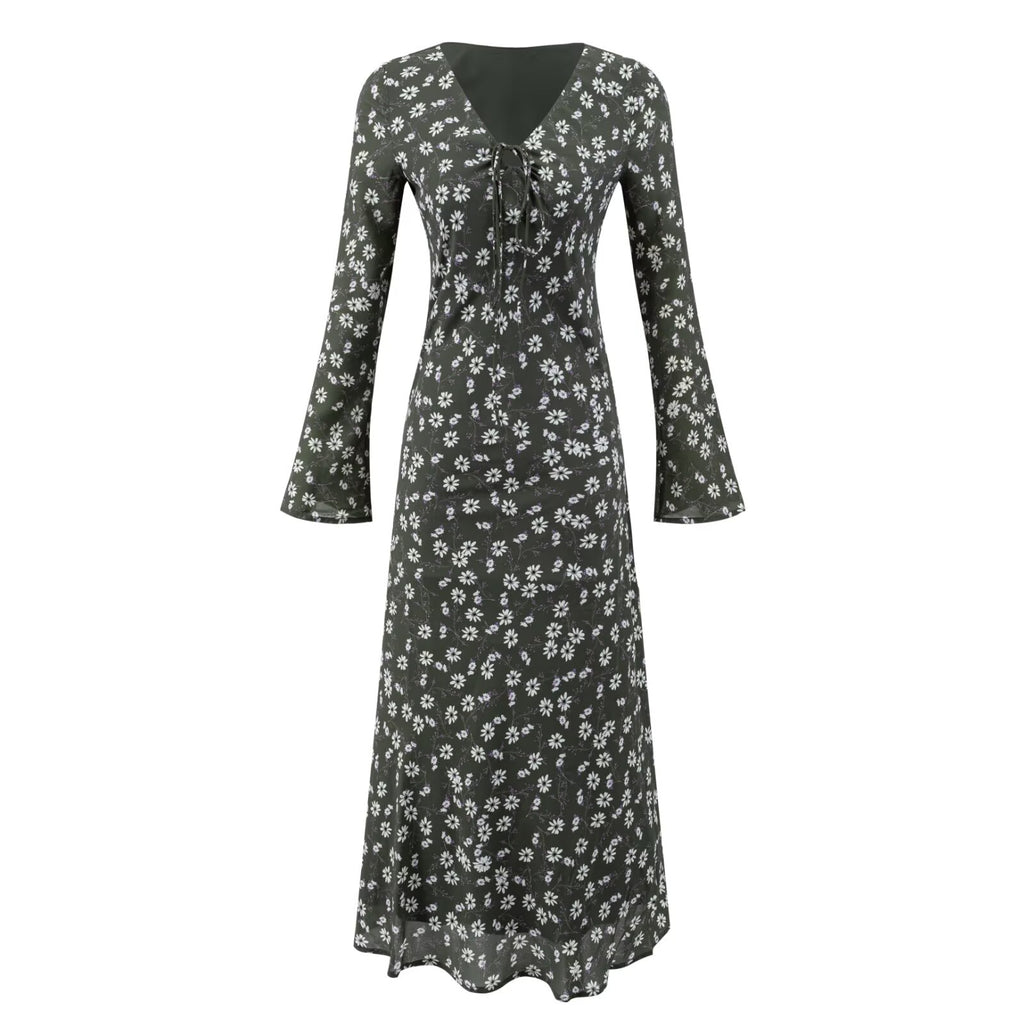 Women's French Floral V-Neck Maxi Dress