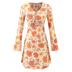 Women's Floral V-Neck Long-Sleeve Dress