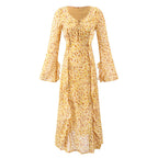Women's Striped Ruffle-Sleeve Maxi Dress